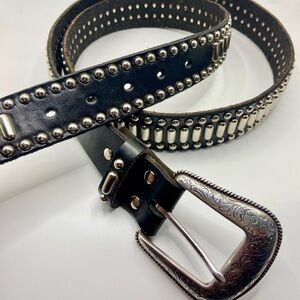 Nocona Studded Black Leather Belt